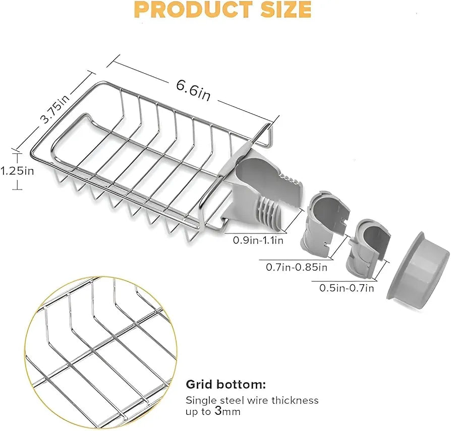 Rustproof Kitchen Sink Faucet Organizer Rack for Sponge & Soap