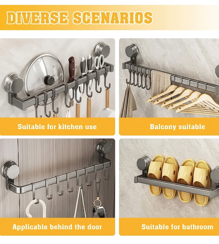 Stainless Steel 8 Hook Wall Mounted Hook Rack
