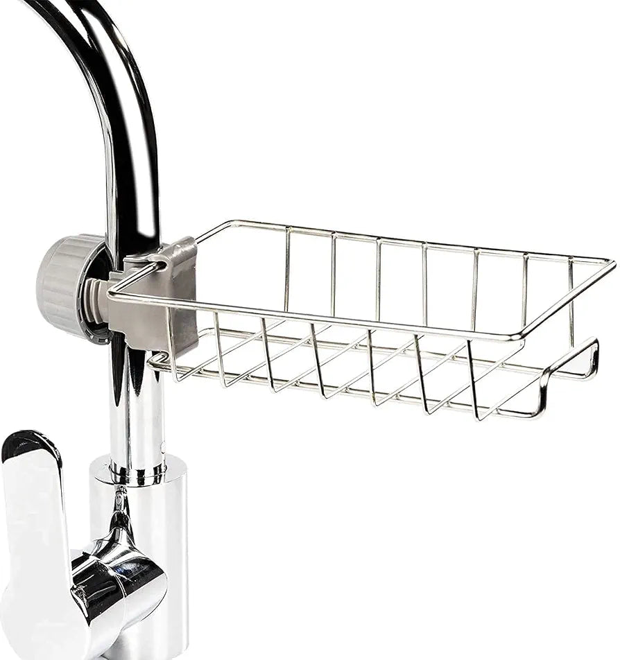 Rustproof Kitchen Sink Faucet Organizer Rack for Sponge & Soap
