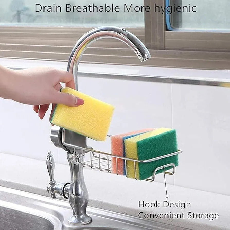 Rustproof Kitchen Sink Faucet Organizer Rack for Sponge & Soap