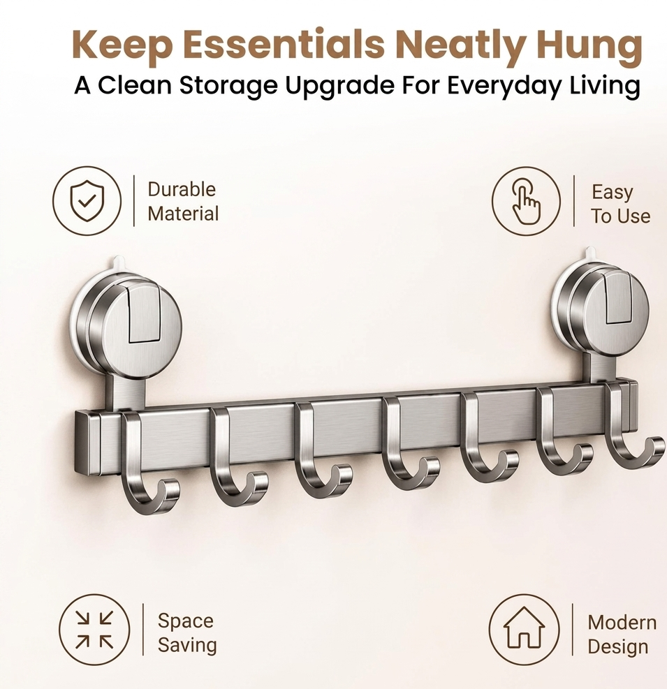 Stainless Steel 8 Hook Wall Mounted Hook Rack