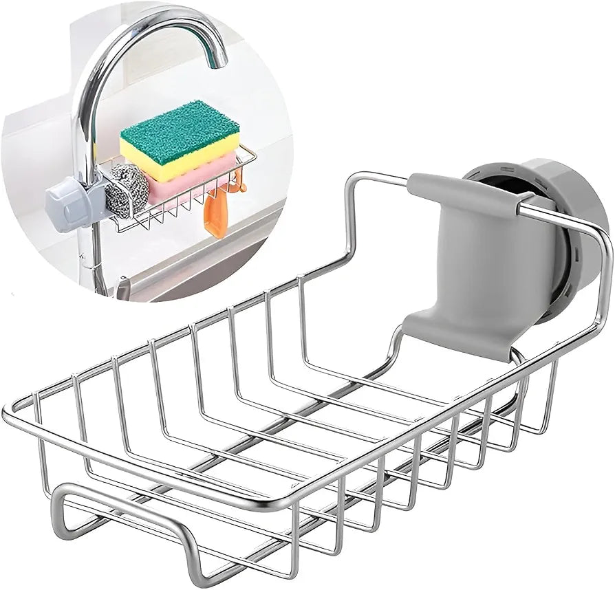 Rustproof Kitchen Sink Faucet Organizer Rack for Sponge & Soap